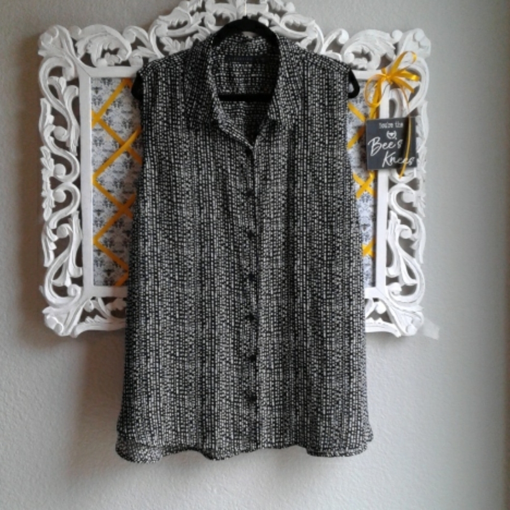 Sheer sleeveless button front top